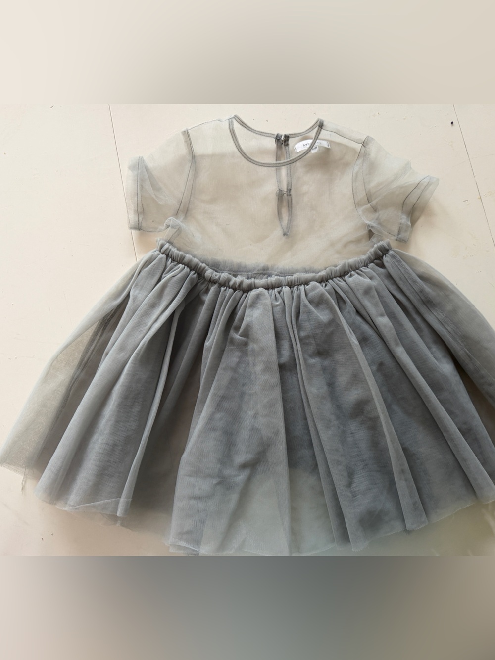 BENEBENE Girl’s Sheer Tulle Dress in Light Green | Grey Sz 24M